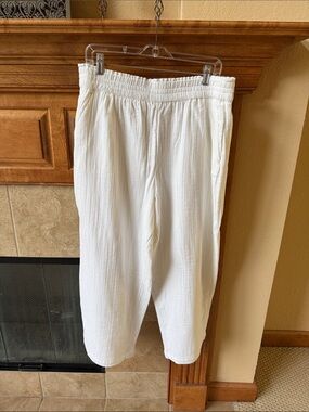 LOFT White Gauze Elastic-Waist pants